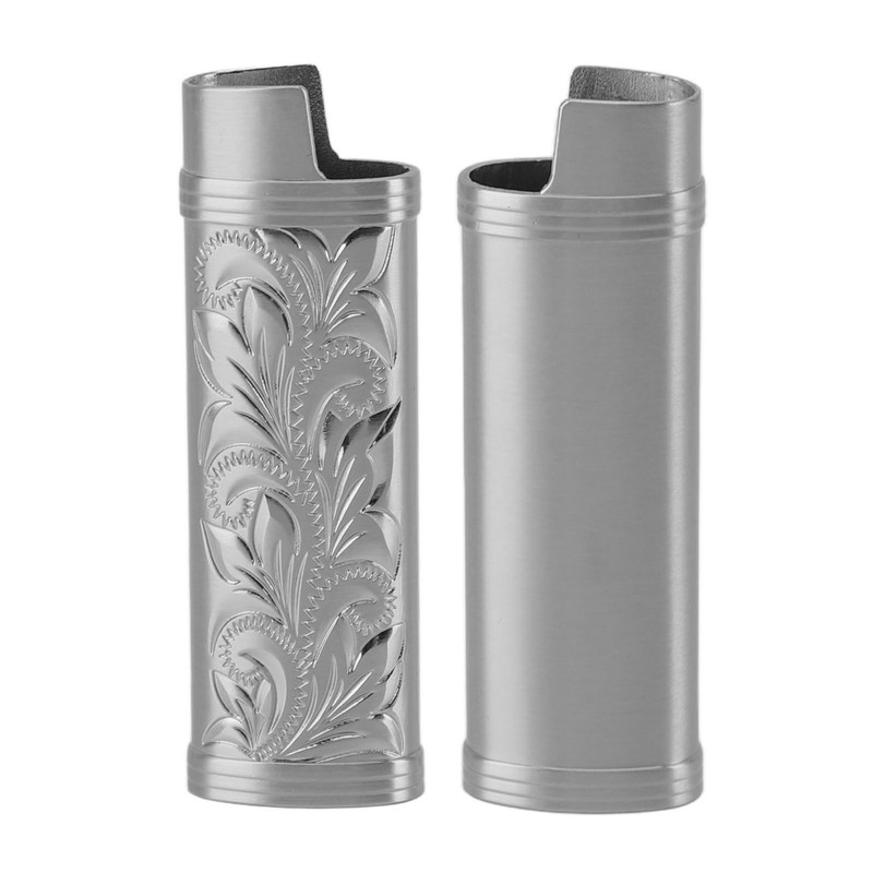 2Pcs Lighter Case Zinc Alloy Lighter Storage Container Floral Pattern
