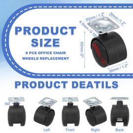 PATIKIL Office Chair Wheels Replacement 1.5", 8 Pcs Nylon Heavy Duty Office Furniture Casters Wheels with Universal Wheel for Hardwood Floor Carpet, Black(Swivel Plate)