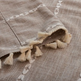 Deeprove Taupe Boho Tassel Valance for Cafe Kitchen Decor, Bohemian Farmhouse Cream Cotton Linen Short Curtains French Country Window Treatments Tier Panel, W52 x L18, 1 Piece