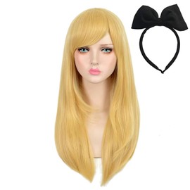 Alice Wig Cosplay, Wiglight Gold, Blonde Hair, Diagonal Bangs, Fluffy, Heat Resistant Wig, Party, Halloween, Costume, Cultural Festivals, Events + Black Ribbon Headband