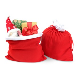 Santa Sacks 2 PCS-Soft Christmas Sacks, Large Drawstring Gift Bag Christmas Bags Cloth Xmas Santa Bags for Holiday Party Present Gift Toys, Red 40x50 CM
