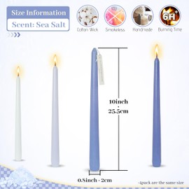 Smokeless Taper Candles Sea Salt Scented10 Inch Candle Sticks Gradient Blue Tapered Candles for Home Decor Holiday Gift