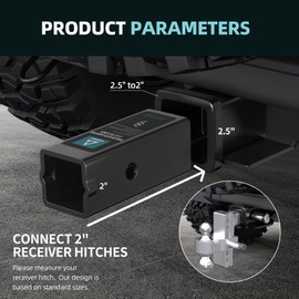 CROSSHIP Trailer Hitch Receiver Adapter Reducer Sleeves Set, 2-1/2 or 2-Inch Receiver Hitches Towing Accessories for Tractor Bucket, RV, UTV, Truck, Bike Rack and Cargo Carriers (Carbon Steel, Black)