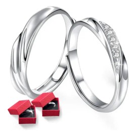 Leawede 2pzs Anillos De Compromiso Pareja Ajustable con 2 Caja,anillos para parejas,anillo compromiso,regalos san valentin,regalo para novia