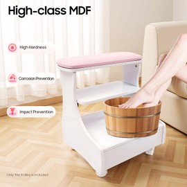KOLHGNSE Rolling Pedicure Stool, Removable Tray Spa Foot Rest for Manicure Pedicure Mobile Beauty Stool Wheels Storage Drawer Home Salon Furniture (White Pink)