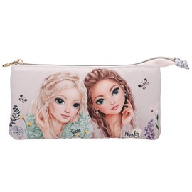 Depesche TOPModel Summer Feeling 13307 Pencil Case in Pink with Model Motif, Flowers and Butterflies, Pencil Case with 3 Inner Compartments