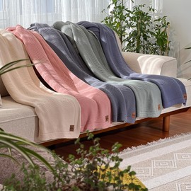 Dalisa 100% Organic Turkish Cotton Throw Blanket 50x60 Inches Dark Grey– GOTS Certified, Cozy, with Recycled Gift Box – Perfect for Couch, Bed, and Home Decor – Boho Vintage Knit Alina