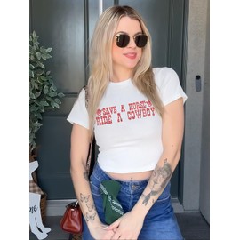 Tewmeu Cropped Cowgirl Outfits for Women Sparkly Western Country Concert Graphic Tee Rodeo Crop Top