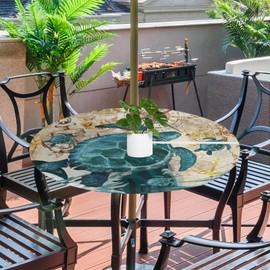 LOMBARDIDEN Round Fitted Tablecloth with Umbrella Hole Zipper - Ocean Sea Turtle Outdoor Table Cover with Elastic Edge - Waterproof Wipeable Table Cloth for Patio Picnic Party - 36"- 44"