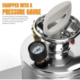1 Gallon Garden Sprayer, 304 Stainless Steel Chemical Sprayer, Hand Pump Sprayer, with Pressure Gauge, Adjustable Nozzle, 13" Sprayer Wand, 3.3ft Hose & Safety Valve