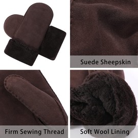 Harssidanzar Winter Mitten Gloves,Mens Sheepskin Shearling Heated Warm Furry Cuff Mitten Gloves For Winter Cold Weather KM042,Brown,Size M