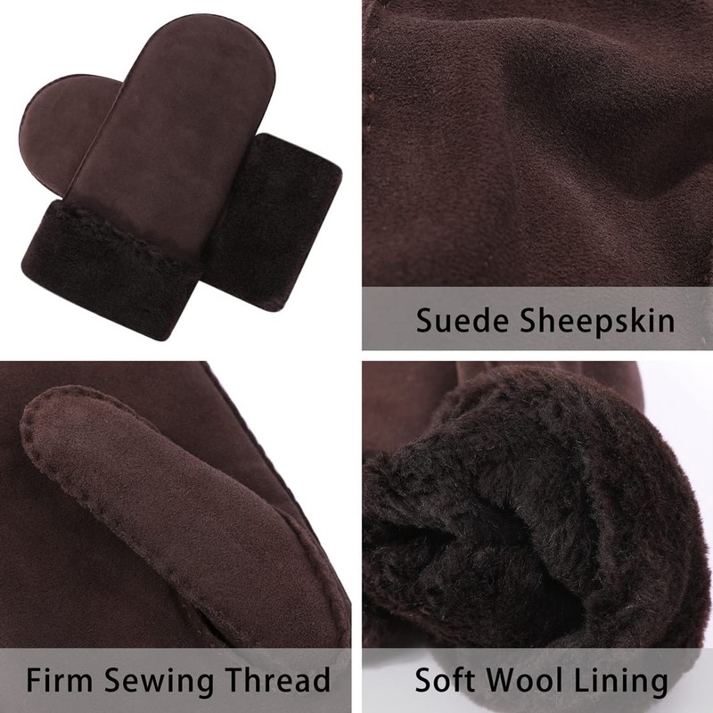 Harssidanzar Winter Mitten Gloves,Mens Sheepskin Shearling Heated Warm Furry Cuff