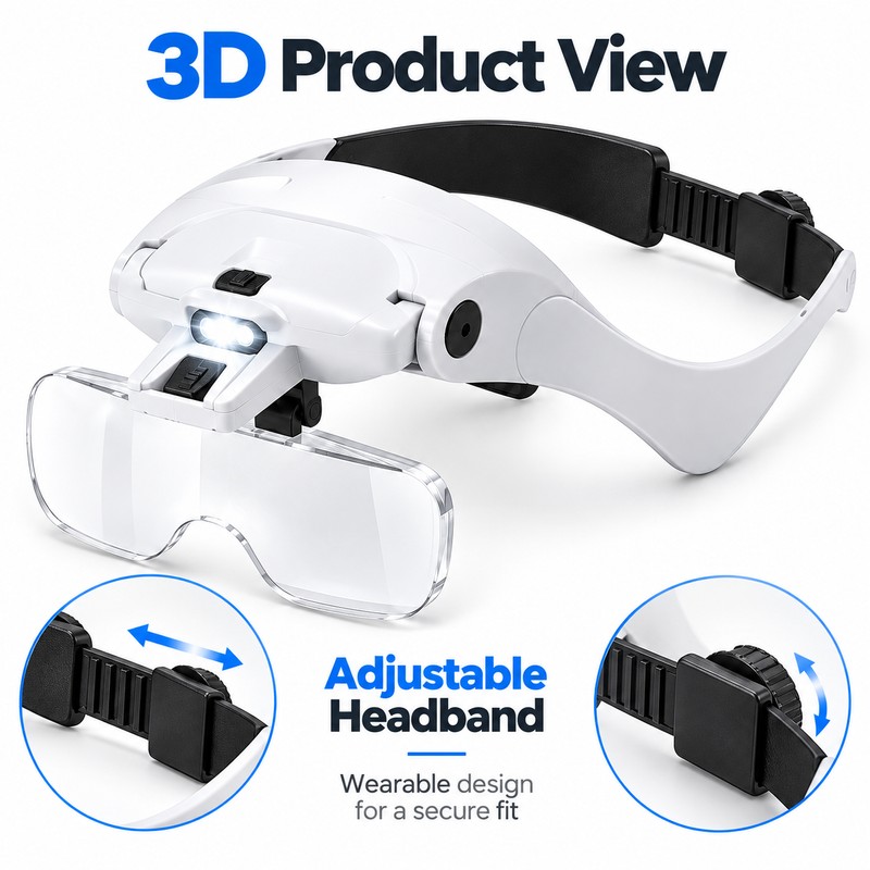 Hand-Free LED Headband Magnifier for Detail Work – 5-Lens Adjustable