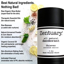 Zentuary Aluminum Free Natural Deodorant. Eliminates Nervous Stress Sweat Odor (Thieves w/Activated Charcoal) for Women, Men & Teens