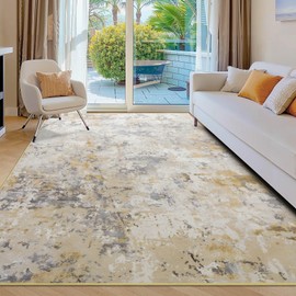 Kelarea 4x6 Rug for Living Room, Beige Washable Non-Slip Rugs, Low Pile Soft Modern Abstract Carpet for Bedroom, Kitchen, Dining Room, Classroom, Dorm, Nursery, Home Office