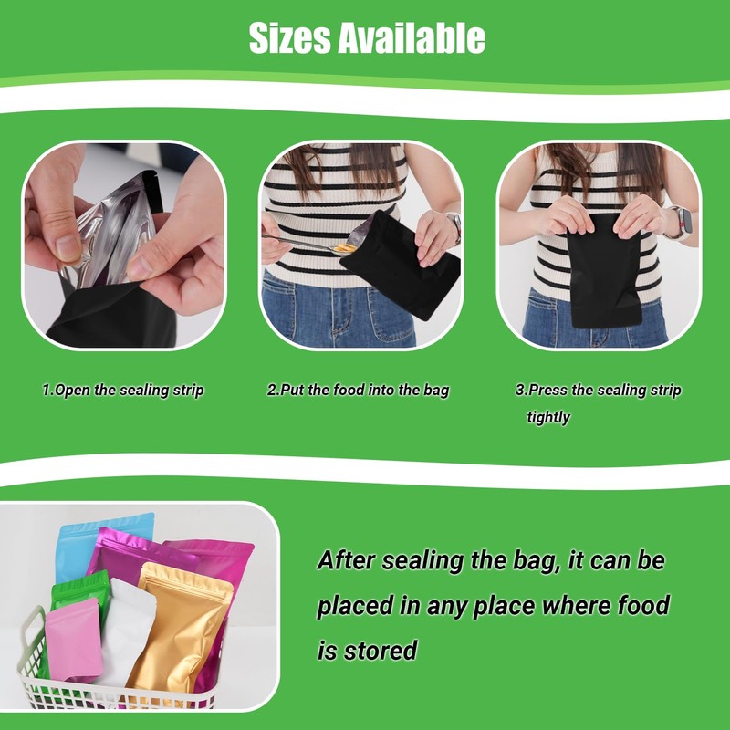 100 Pack Resealable Stand Up Bags,Smell Proof Pouch Sealable Foil