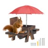 PATIKIL Squirrel Feeder Picnic Table with Red Umbrella 7x8x11inch, Wooden