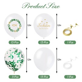Pack of 50 Communion Balloons, Confirmation Decoration Girls Boy, Confirmation Balloons with Fish Motif and Leaf Wreath, White Balloons for Christening, First Communion Christmas
