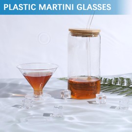 Heygueo 150 Pcs Disposable Martini Glasses for Parties Set,50 Pcs Martini Glasses Disposable with 100 Picks,Plastic Cocktail Glass for Parties,Wedding Bowl Wine Ice Cream (Clear)