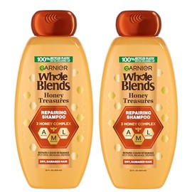 Garnier Whole Blends Honey Treasures Champú reparador, para cabello seco y dañado, 22 onzas líquidas, 2 unidades (el embalaje puede variar)