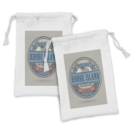 Ambesonne Rhode Island Fabric Pouch Set of 2, United States Ocean State of America Grungy Western Style Illustration, Small Drawstring Bag for Toiletries Masks and Favors, 9" x 6", Multicolor