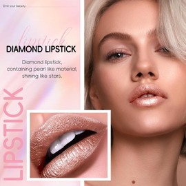 HOSAILY Labial Metálico Champán Con Glitter Para Mujer, De Larga Duración, Brillo Intenso, Textura Cremosa Tipo Diamante, A Prueba De Transferencia, Cobertura Total, Ligero, De Alto Impacto, Color De