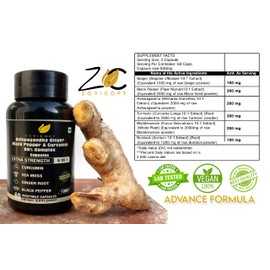 Zovicopt Premium Ashwagandha Extract Capsule - Great Strength - 6in 1 Blended Ginger, Turmeric, Black Pepper, Bladderwrack, Burdock - 60 Capsule for 1 Month - Strength, & Immune Support