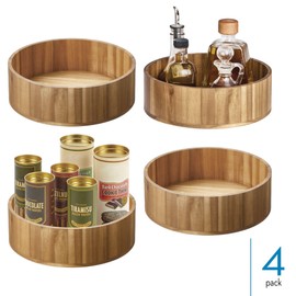 iDesign 10-Inch Round Acacia Wood Lazy Susan Organizer for Kitchen - Set of 4 - Natural
