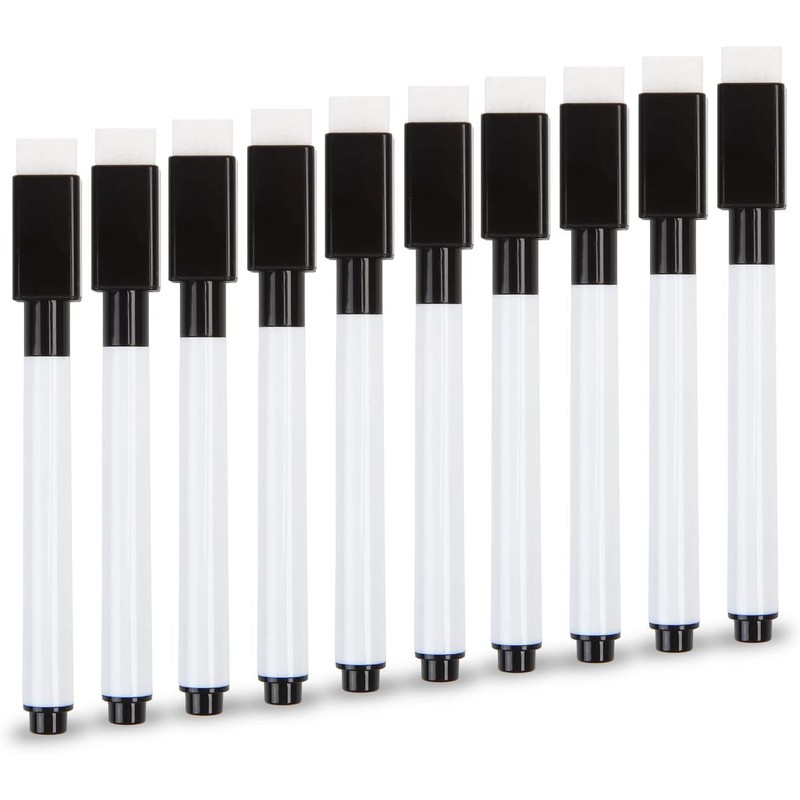DERAYEE 10 x Black Erasable Whiteboard Marker Pens Erasable Marker
