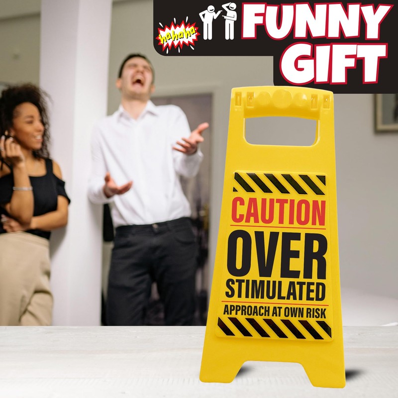 Boxer Gifts Overstimulated Approach at Own Risk Novelty Desk Sign