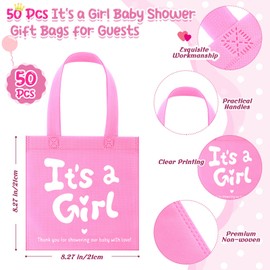 Sweetude It's a Girl Baby Shower Favor Bags Non Woven Treat Tote Bags with Handles Gender Reveal Party Supplies Thank You Gift Bag for Guests