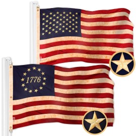 UD_G128 Combo Pack: American USA Tea-Stained Flag 5x8 Ft & 1776 Tea-Stained Flag 5x8 Ft  Both ToughWeave Pro Series Embroidered