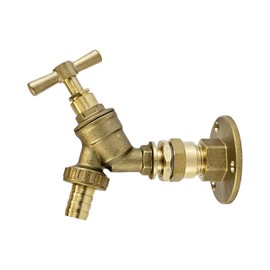 Outdoor Garden Tap 1/2" with Flange Mount Kit for 15mm Copper or 15mm Plastic Pipes (Brass Latch)