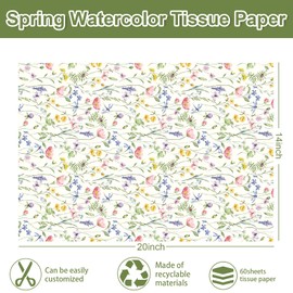 JarThenaAMCS 60 Sheets Spring Wildflower Tissue Paper Watercolor Floral Wrapping Paper Decorative Art Paper for Birthday Baby Shower Party DIY Crafts, 14 x 20 Inch