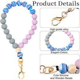 Landical 3 Pack Marble Silicone Beaded Phone Wrist Strap Cellphone Lanyard with Tether Tab Hand Free Chain Bracelet for Women(Light Color,12mm)