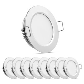 Obeaming Set of 8 LED Recessed Spotlights, 12 V LED Spotlights, 12 V Recessed Spotlights for Motorhome, Boat, Camper, Caravan, Van, DIA 70 mm, CRI93 Aluminium (Silver, 3000 K)