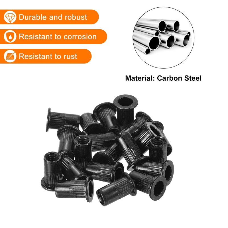 sourcing map 20Pcs Rivet Nuts Flat Head, #10-24 Carbon Steel