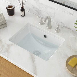 18 Inch Undermount Bathroom Sink - GhomeG 18"x14" White Rectangle Porcelain Ceramic Sink with Overflow, Compact Undercounter Vanity Lavatory for Small Bathrooms