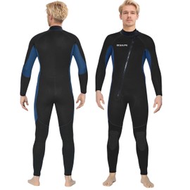 Ocealite Men’s Front Zip Full Wetsuit, 3mm 4/3mm 5/4mm Neoprene Wetsuits for Surfing, Diving, Snorkeling, Swimming, Flatlock or Blind-Stitch, PU Knee Pads (Mens 3mm Navy Blue, Small)