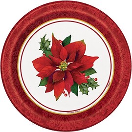 Holly Poinsettia Holiday Dessert Plates, 8ct