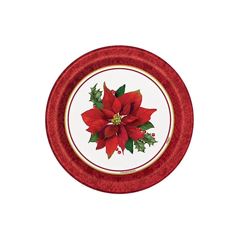 Holly Poinsettia Holiday Dessert Plates, 8ct