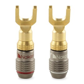 Nakamichi FanLock Excel Series 24K Gold Plated Y Connector Plug, 10AWG - 18AWG, 4mm Thickness for Speaker Amplifier, Hi-Fi Stereo Home Theater Audio Cable Quick Connect, 2 Pack (1 Pair)