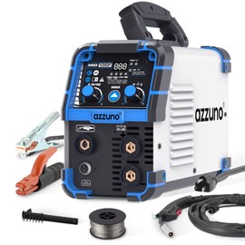 AZZUNO 135 Amp MIG Welder, 3 in 1 Multiprocess Welder 110V Flux Core Welder Flux MIG/Lift TIG/Stick Welding Machine Synergic Control IGBT Inverter Welder (volts, 110)