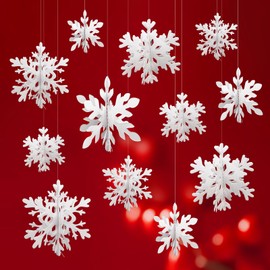 XNIVUIS 12 Pcs 3D White Snowflake Hanging Decorations, Christmas Snowflake Ornaments, Paper Snowflake, Winter Wonderland Decorations Birthday Wedding New Year Party Accessories (12 Pcs)