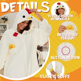 CANASOUR Polar Fleece Chicken Costume Christmas Adult Anime Unisex Animal Cosplay Onesie (Small, Chicken White)