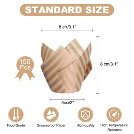 sourcing map 150 Pcs Tulip Baking Cups Cupcake Muffins Liners Paper Greaseproof Wrappers for Wedding Birthday Party Festivals Christmas, Brown
