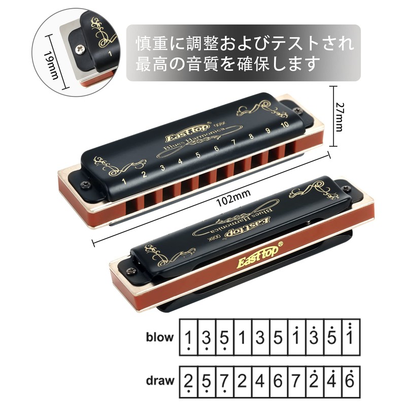 East top Bruce Harmonica 10 Holes G Tone 10 Holes