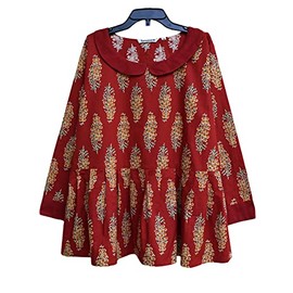Ayurvastram AVNI Printed Soft Cotton Printed, Hand Embroiderd, Applique look Peplum Tunic Top Blouse, Red Motif : XL