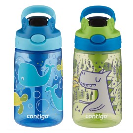 Contigo Kids AUTOSPOUT Straw Water Bottle 14oz Pack of 2 Whales Dragon