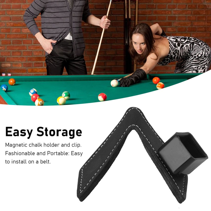 Magnetic Billiard Chalk Holder Aluminium Alloy Black with Leather Belt